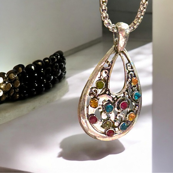 Jewelry - Matching Earrings & Necklace full of Multi-Colored Gems Homemade by Water& Clay